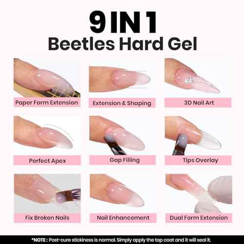 Beetles Builder Gel for Nails-3 Colors 9 in 1 Nail Extension Sculpting Building Clear Nude Pink Hard Gel Kit with Base Top Coat for Pros Women,UV & LED Lamp Cured Needed