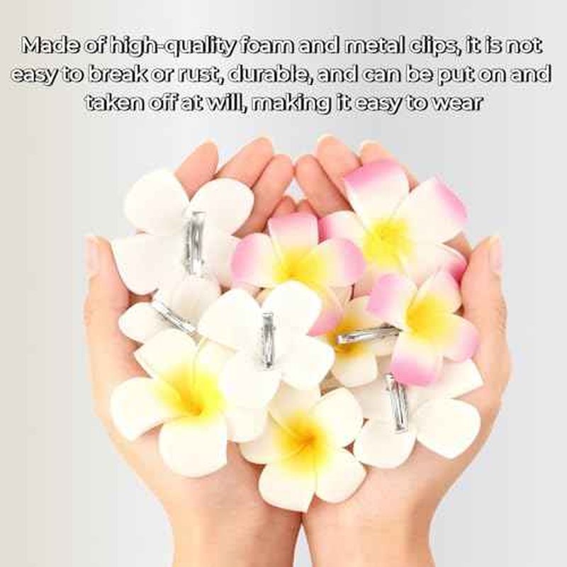 4 Pcs 7cm Hawaiian Frangipani Plumeria Foam Hair Clips, Head Flower Party Beach Hair Clips - White and Pink