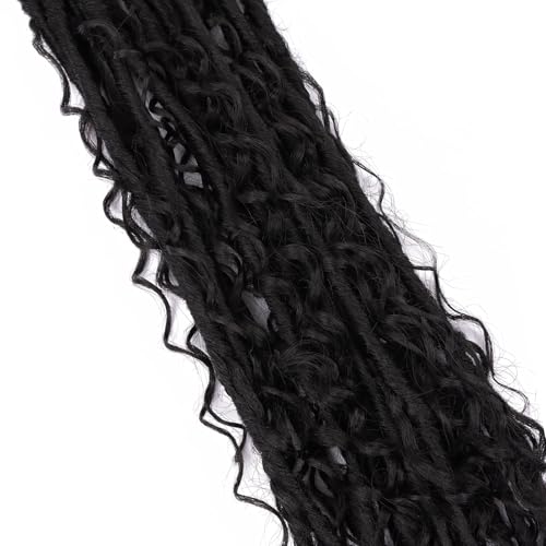 Goddess Locs Crochet Hair Pre-looped 24 Inch New Boho Faux Locs Crochet Hair with Curly Ends 8 Packs Bohemian River Locs Crochet Hair for Black Women 1B (1b, 24 Inch (Pack of 8))