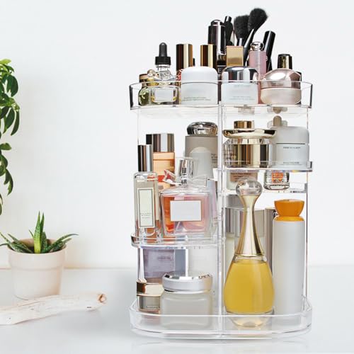 360-Degree Makeup Organizer, DIY Adjustable Rotating Cosmetic Storage Carousel Spinning Holder Storage Rack with 5 Layers Large Capacity, Best for Countertop, Square