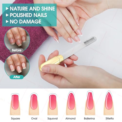 Premium Gift, Glass Nail File with Case, 2 Pack Crystal Nail Files for Natural Nails, Artificial Nails Manicure Pedicure Nail Care Kit Set, Xmas Present for Women and Man(Gold+Champagne)