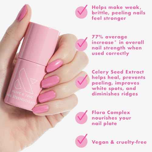 Olive & June Nail Strengthener | Heals & Conditions Weak, Brittle Nails | Up to 77% Increase in Strength | Prevents Peeling & Ridges | Celery Seed + Flora Complex | Vegan, Cruelty-Free Nail Treatment