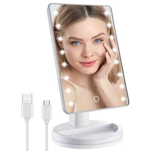 Christmas Lighted Makeup Mirror with Lights, Vanity Mirror with Lights, 16 LEDS Dimmable Desk Mirror with Light, Present Gifts for Teenage Girls, Beauty Makeup Mirror, Dorm Room Essentials for Girls
