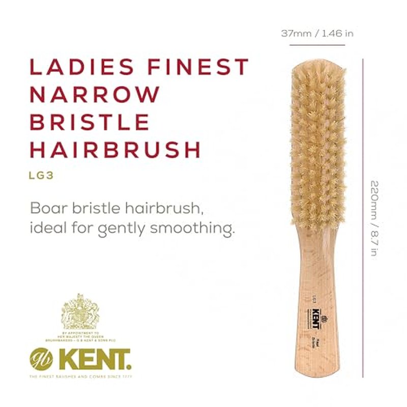 Kent LG3 Finest Hair Brushes for Women - Natural Beechwood and Boar Bristle Narrow Hairbrush for Fine or Medium Thickness Hair All Lengths - Dry Brush for Styling, Straightening, and Stimulating Oils¡¦