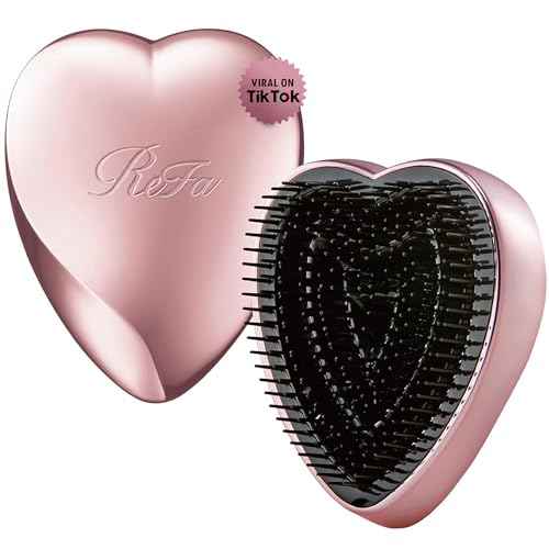 ReFa HEART BRUSH ROSE GOLD | Heart Shaped Detangling Brush for Women | Small Hair Brush for Thick Hair | Hair Detangler Brush Travel
