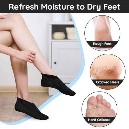 Segbeauty 12 Count Moisturizing Cotton Socks for Women, 6 Pairs Sleep Socks for Cracked Heel Repair, Foot Care Spa Moisture for Dry Feet Overnight, Black Sleeping Gel Lotion Sock for Cracked Heels
