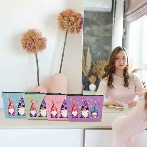 4 Pack Watercolor Magic Gnome Star Makeup Bag Cosmetic Bags Gnomes Gifts for Women Gnome Lovers Daughter Girl Friend Sister Bestie Nurse Wife Mom Friendship Birthday Christmas Waterproof Toiletry Bag