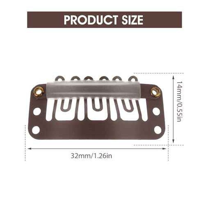 Yolev 50PCS Wigs Snap Clips Hair Extension Clips 6-Teeth U-Shape Metal Silicon Wig Hair Extension Clips for Women Hairpiece (Dark Brown)