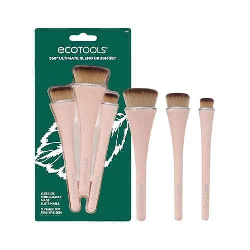 EcoTools 360 Ultimate Blend Makeup Brush Kit, For Cream, Liquid, & Powder Foundation, Blush, & Bronzer, Buff & Blend Makeup, Full Coverage, Dense Bristles, Vegan & Cruelty-Free, 3 Piece Set