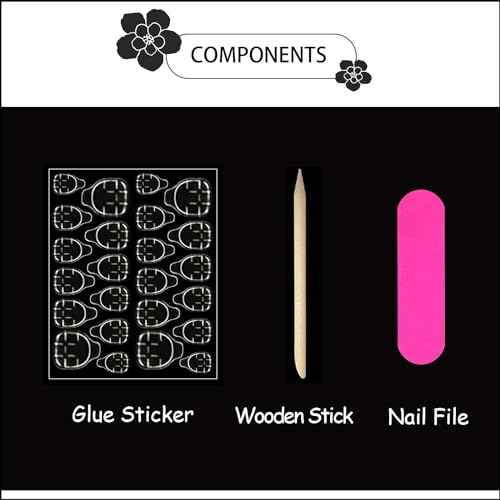 Press on Nails Almond Fake Nails French Tip False Nails with Gold Line Design Glue on Nails Press ons Medium Acrylic Nails Glossy Full Cover Stick on Nails for Women Manicure 24Pcs