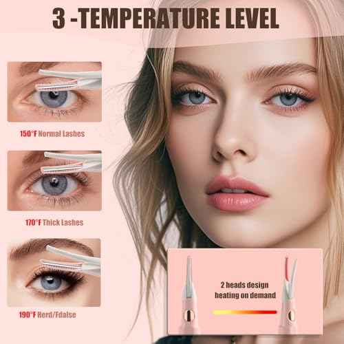 Heated Eyelash Curlers - 2 in 1 Clip- Type Heated lash Curler Best Seller Electric Eyelash Curler LED Display 3 Temp Settings for Makeup Tools USB Rechargeable Natural Curling 24H Long Lasting-Pk C1D