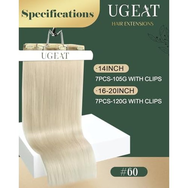 Ugeat Human Hair Clip in Extensions Blonde Clip in Hair Extensions Real Human Hair Platinum Blonde Clip in Hair Extensions for Women Blonde Hair Extensions 14 Inch 120g(105g Hair + 15g Clips)