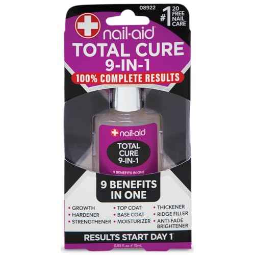 Nail-Aid Total Cure 9 in 1 Nail Treatment - Strengthen, Smooth, & Brighten Brittle Nails - Clear, 0.55 Fl Oz
