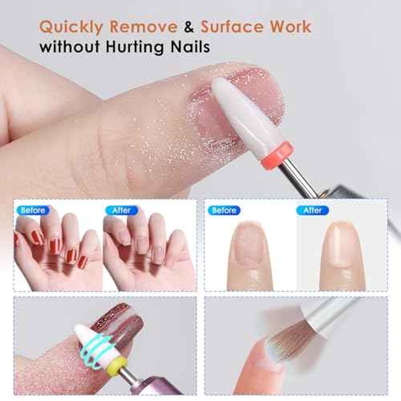 Depvko 22pcs Nail Drill Bits Set, Professional 3/32'' Ceramic Safety Drill Bits Nail Tech, Cuticle Remover Drill Bit for Acrylic Gel Efile Nail Drill, Nail Manicure Pedicure Set, Salon Home