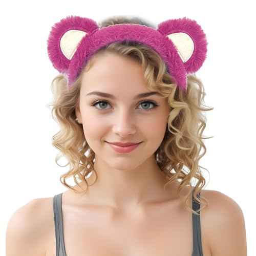 Wittocs Rose Red Bear Ears Headband Plush Bear Ear Headwears for Women Girls Makeup Headband Cute Fashion Fluffy Soft Face Washing Headbands New Year Halloween Valentines Day Hair Hoop