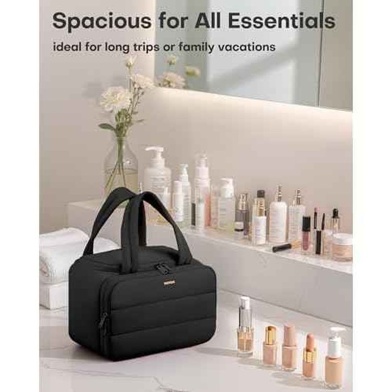 HOTOR Travel Toiletry Bag - Wide-Open Toiletry Bag for Women, Multi-Pocket Makeup Bag for Travel Essentials, Wet & Dry Separation Travel Accessories for Trip, Gym, 11.4" x 5.9" x 8.3", Black