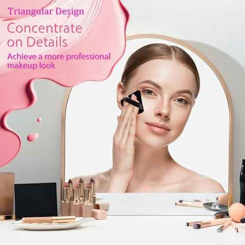 Triangle Powder Puff Face Makeup Sponge Beauty Blender Stocking Stuffers Puffs for Women apply Loose Powder and Foundation (4Pcs Black)