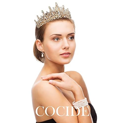 COCIDE Gold Tiara and Crown for Women Crystal Queen Crowns Rhinestone Princess Tiaras for Girl Bride Wedding Hair Accessories for Bridal Birthday Party Prom Halloween Cos-play Costume Christmas