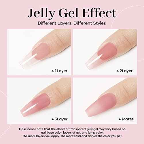 modelones Pink Gel Nail Polish, Jelly Nude Pink Gel Polish French Tip Base Colors Translucent Soak Off U V Soap Nails for Nail Art Manicure at Home 15ML