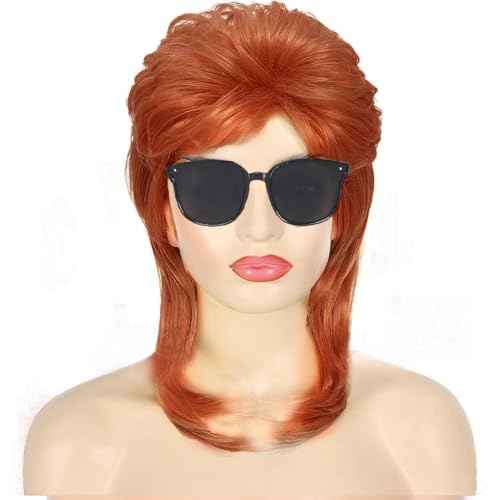 Auburn Mullet Wig for Women 70s80s Disco Wig Shoulder Length Layered Heat Resistant Synthetic Hair Cosplay Daily Party Halloween