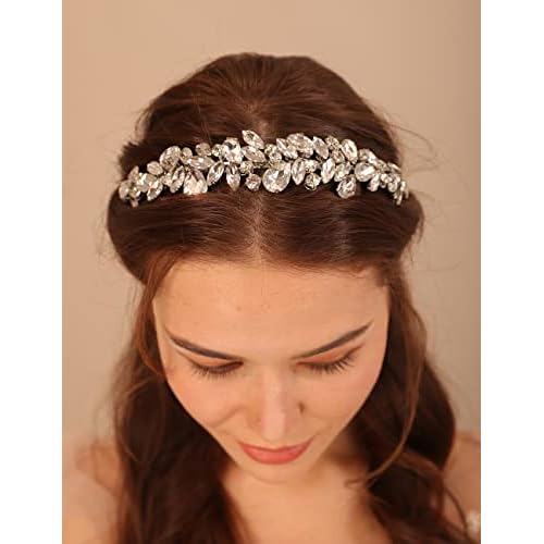 Teyglen Bridal Hairband, Rhinestone Crystal Headband (Red), Handmade Full Crystal Hair Hoop, Vintage Headpieces Hair Accessories for Women Girl, 1 Count (Pack of 1)