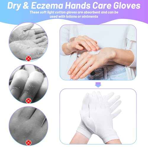 6 Pairs 100% Moisturizing Gloves for Dry Hands Overnight, Selizo 10 Pairs White Cotton Gloves for Women Eczema, Hand Moisturizer Sleeping Spa Gloves for Dry Hands Eczema