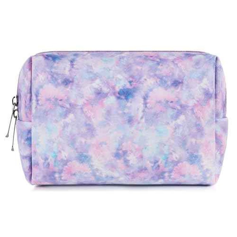 Makeup Bag For Girls, Travel Cosmetic Bag For Teens Girls Kids Cute Small Makeup Bag for Purse Waterproof Zipper Pouch, Tie Dye Purple