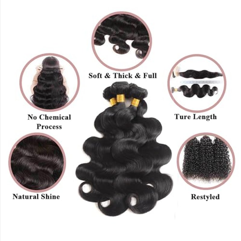 Selina Hair 12A Brazilian Body Wave 4 Bundles Human Hair 8 10 12 14 Inch 400g/Pack Remy Hair Unprocessed Human Hair Weave Hair Extensions for Women Natural Black Color