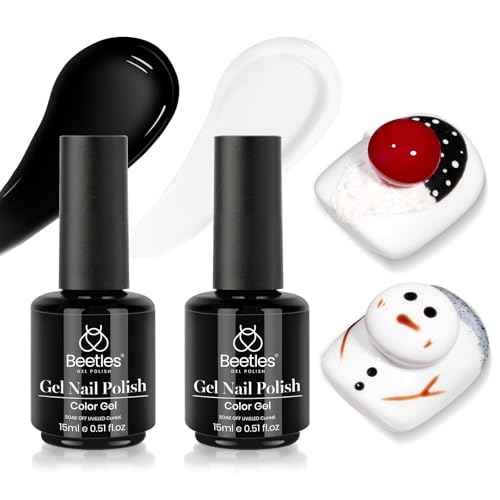 beetles Christmas Gel Polish - Black and White Colors Gel Nails, 2pcs 15ml Black White Polish Soak Off Led Nails Art Manicure Salon Christmas gift for Women