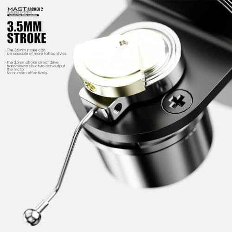Mast Archer2 Cordless Tattoo Gun, Tattoo Machine Brushless Motor, Seamless Frame, 2000 mAh Battery, 3.5mm Stroke Length (Grey)