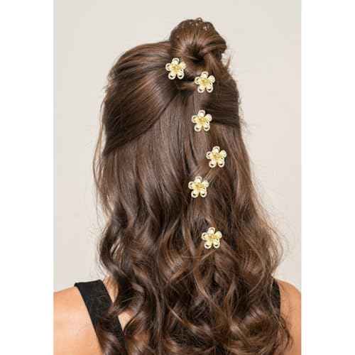 Small Claw Clips for Women Cute Flower Rhinestone Hair Clips for Thick Thin Hair Non Slip Wedding Bridal Prom Short Crystal Hair Accessories for Girls Fashion Gold Accessories