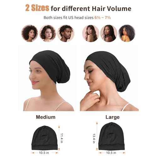 Satin Lined Bonnet for Sleeping Women Men - Adjustable Sleep Cap, Slouchy Beanie Hair Wrap for Curly Braid Locs