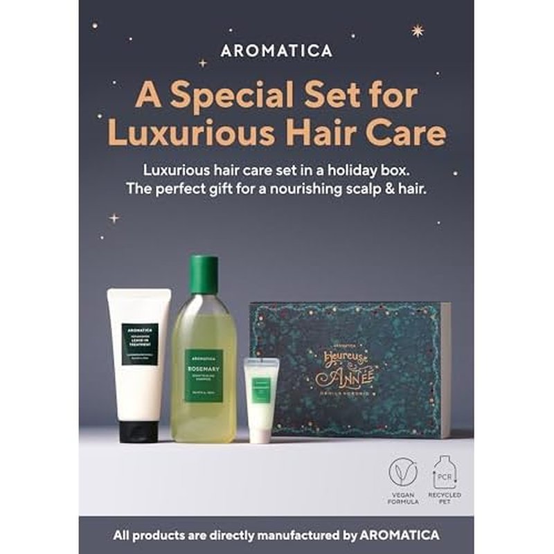 AROMATICA Rosemary Hair Care Gift Set - Shampoo for Hair Growth & Heat Protection, Leave-in Treatment & Scalp Treatment - Hair Care Kit for Women, Sulfate/Paraben Free For Men And Women