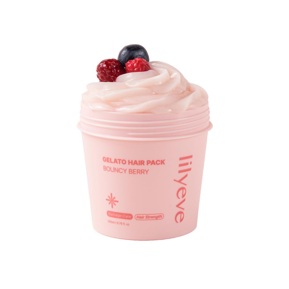 lilyeve REPAIRTURN Gelato Hair Pack, Milk, Egg & Protein for Hair Repair, Hair Mask for Split End Smoothing, Damaged Hair Treatment, Boost Hair Elasticity - Korean Hair Care, Bouncy Berry 6.76 fl.oz