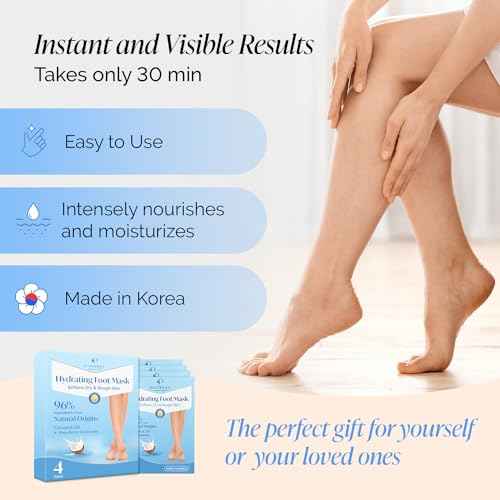 PLANTIFIQUE Korean Foot Mask with Shea Butter 4 Pairs box for Dry & Cracked Feet | Hydrating Socks for Soft Heels | Intense Moisturizing and Repairing Dry Rough Skin | Foot Spa | Happy Feet Mask