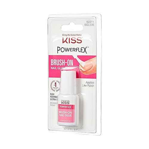 KISS PowerFlex Brush-On Nail Glue for Press On Nails, Ultra Hold Flex Formula Nail Adhesive, Includes One Bottle 5g (0.17 oz.) with Twist-Off Cap & Brush Applicator