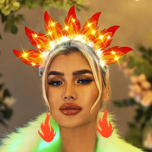 Sixexey Light Up Headbands Flame Headband Set LED Fire Headpiece Sun Flame Hair Accessories for Women