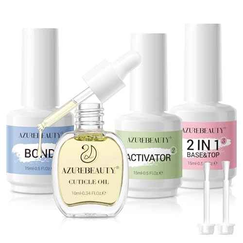 AZUREBEAUTY Dip Powder Liquid Set 15ml/0.5oz Nail Repair Cuticle Oil Multi-Purpose Dip Powder Base Top Coat with Activator, Bond, Cuticle Care for Dipping Kit, No Need Nail Lamp