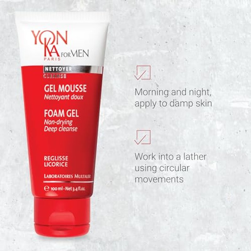 Yonka Mens Foam Gel Cleanser | Moisturizing Face Wash for Deep Clean | Remove Oil and Buildup with Liquorice for Daily Cleansing | 3.4 fl oz