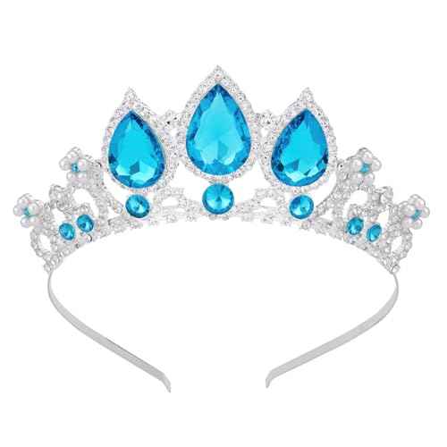 Elsa Crown Tiaras for Girls, Vofler Frozen Princess Mermaid Costume Blue Silver Headband Hair Accessories for Women Queen Adult Womens Little Girl Kids Birthday Wedding Pageant Prom Halloween Party