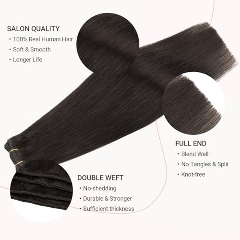 MAXITA Sew in Hair Extensions Real Human Hair, Weft Hair Extensions Human Hair, #2 Dark Brown 16 inch 80g Double Weft Remy Silky Sew in Weft Hair Extension Human Hair