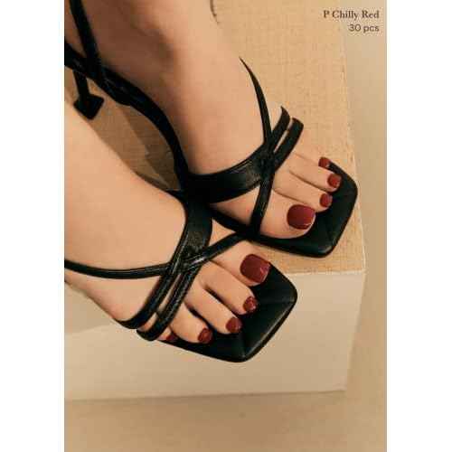 ohora Semi Cured Gel Pedi Strips (P Chilly Red) - Works with Any Pedi Lamps, Salon-Quality, Long Lasting, Easy to Apply & Remove - Includes 2 Prep Pads, Pedi File & Wooden Stick