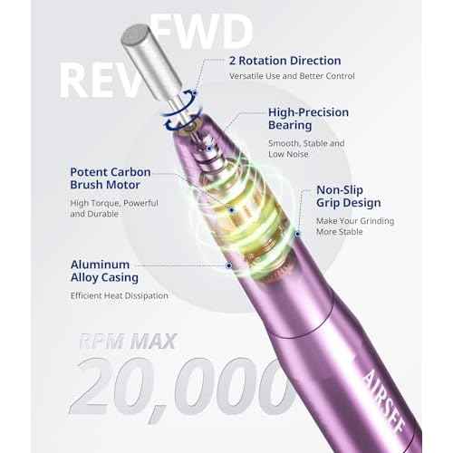 AIRSEE Studio Basic Electric Nail Drill, USB Portable Nail E File Machine for Professional Beginners, Manicure Pedicure Dremel Kit for Salon & Home Use , Purple