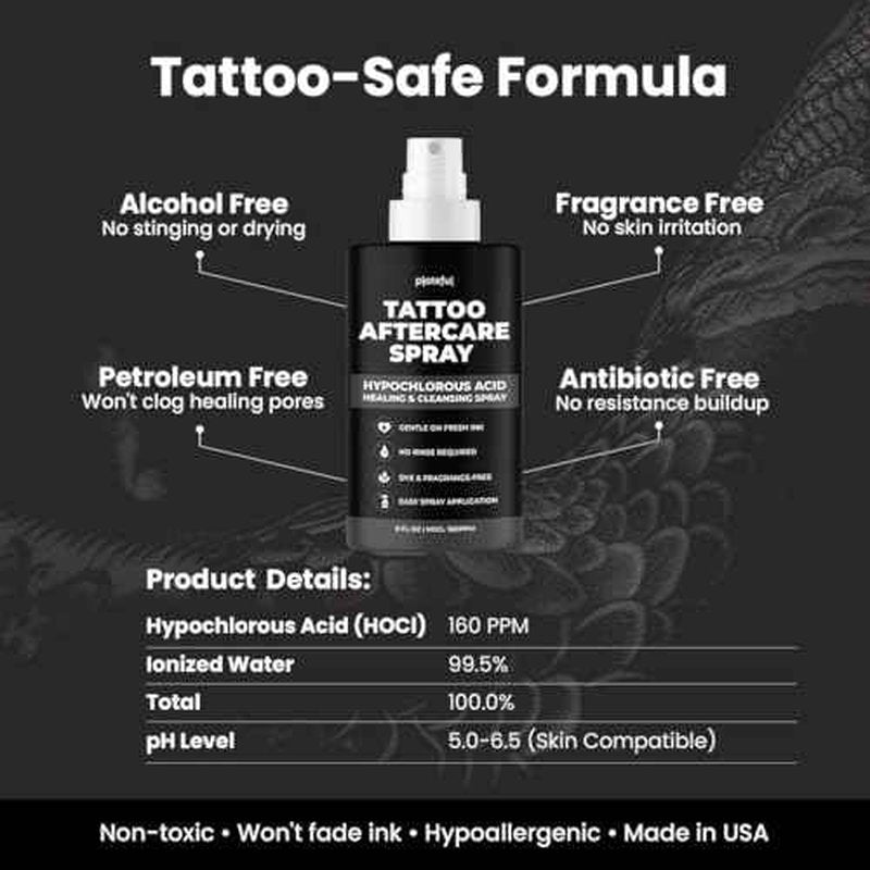 Tattoo Aftercare Spray (8 oz) - Hypochlorous Acid (HOCl) Tattoo Care, Lightweight Alternative to Cream & Ointment - Made in The USA