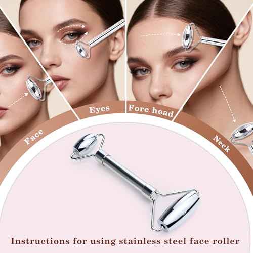 Stainless Steel Gua Sha and Face Roller Set Facial Massager Tools, Lymphatic Drainage Massager Metal Gua Sha Skin Self Care Gifts for Women, Face Sculpting Guasha for Body Eyes with Pouch