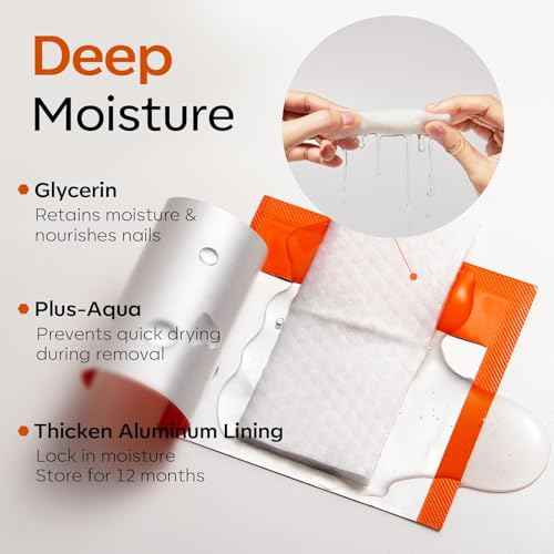 Modelones Nail Polish Remover Pads, Acetone Nail Polish Remover Wipes 50 PCS Professional Individually Wrapped Wet Wipes Easily & Quickly Lemon Smell Glycerin Moisturizing Big Size Portable