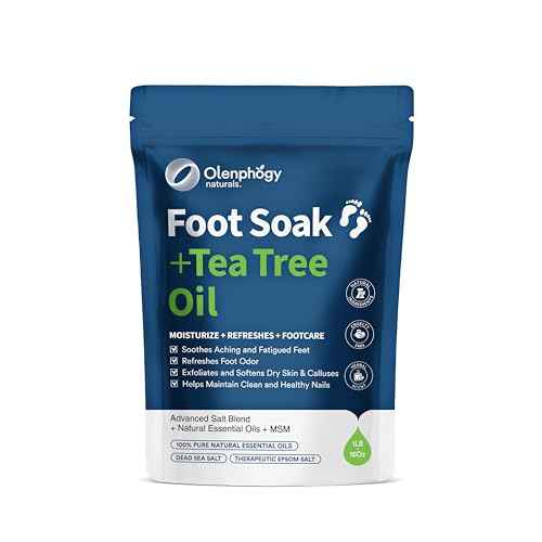 Tea Tree Oil Foot Soak with Epsom Salt - For Stinky Feet, Softens Callus, Cracked Heel Care, Toenail Repair - Epsom Salts for Soaking for Pain, Pedicure Foot Spa for Women, Men, 16oz