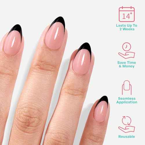 Black French Tip Press on Nails Halloween Fall - GJZEZ Soft Gel Short Almond Christmas Prom Fake Nails Press Ons, Salon Quality False Glue on Nail | 16 Sizes - 32 pcs Reusable Nail with Glue