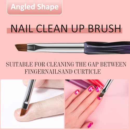 Nail Art Clean Up Brushes,3PCS Nail Brush For Cleaning Polish Mistakes on the Cuticles,Flat/Oval/Fine Angled Gel Nail Brushes For Nail Art Design Painting and DIY Tools (BLACK PURPLE)