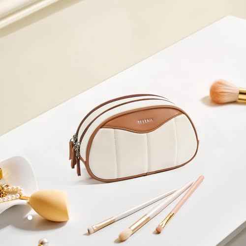 Telena Medium Makeup Bag, Travel Make Up Bag for Women, Vegan Leather Cosmetic Bag for Travel Essentials